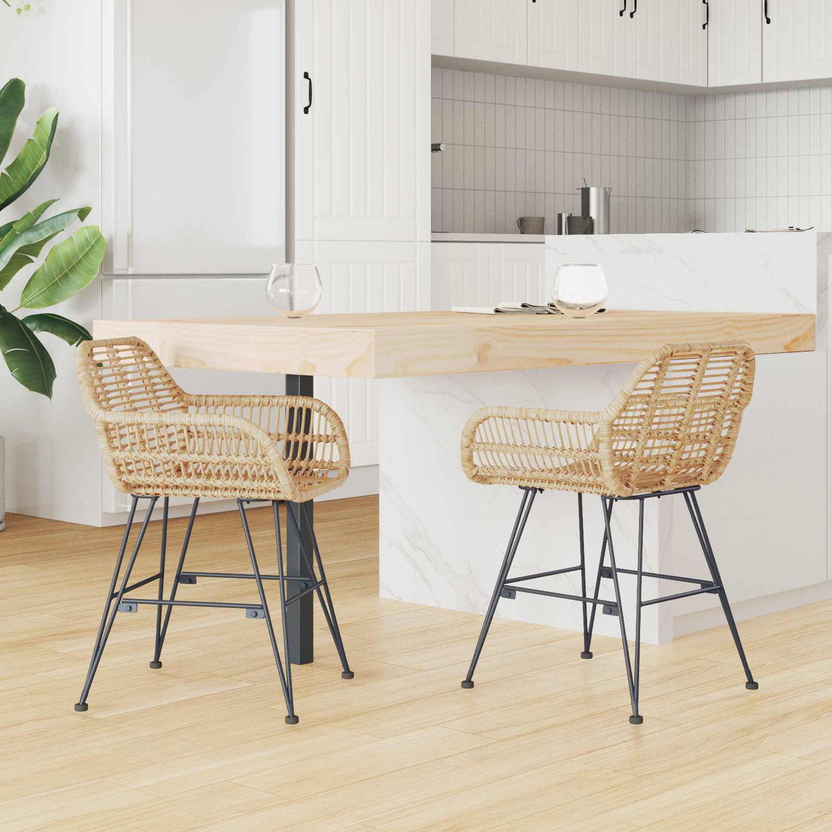 vidaXL Eetkamerstoel 2 pcs Naturel 55 x 50 x 74 cm Riet en Ijzer