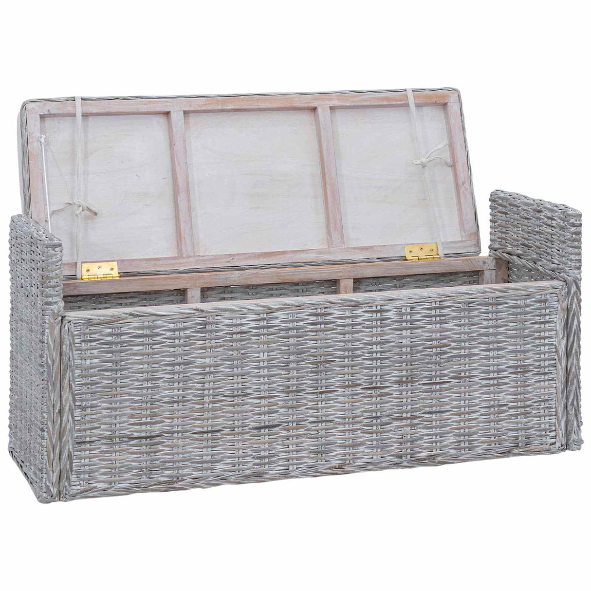 vidaXL Opslagbank met kussen Witte was 110 x 40 x 50 cm Rattan