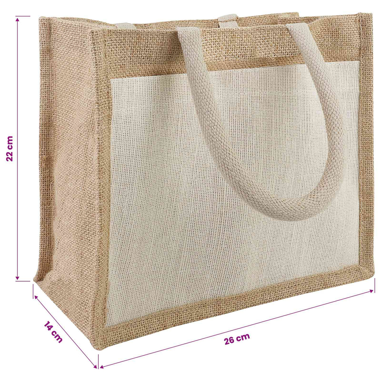 vidaXL Jute Handtassen met Pocket 5 Natuurlijk en Wit 26 x 22 x 14 cm