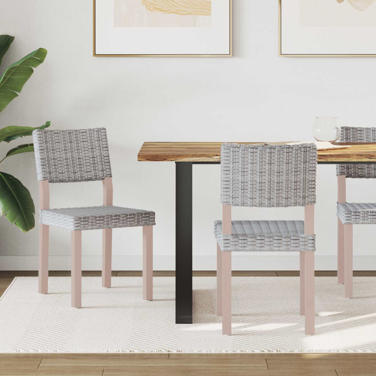 vidaXL Dining Chair 2 pcs White Wash 46 x 55 x 84 cm Kubu Rattan