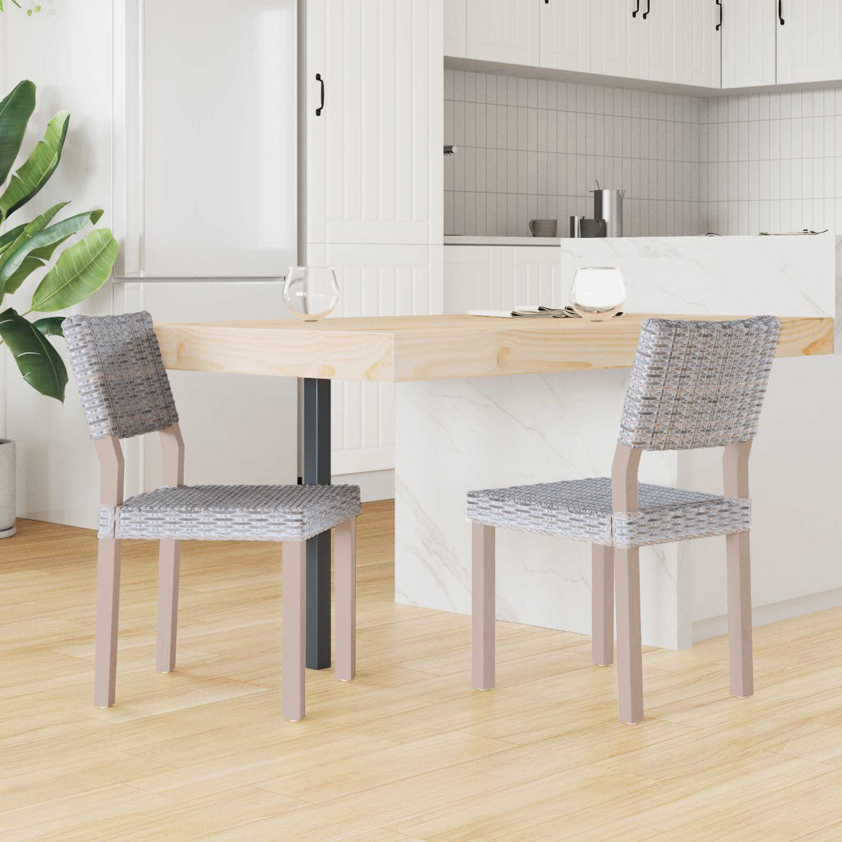 vidaXL Dining Chair 2 pcs White Wash 46 x 55 x 84 cm Kubu Rattan