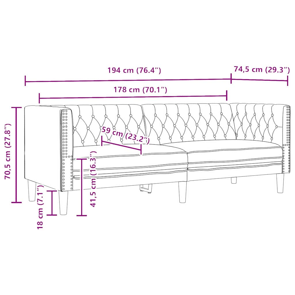 vidaXL Bank Zwart 194 x 74,5 x 70,5 cm PVC