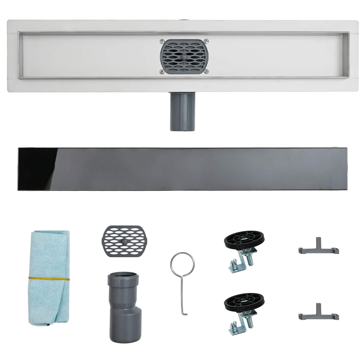 vidaXL Doucheafvoer glazen dekking met 360° sifon Zwart 50 cm