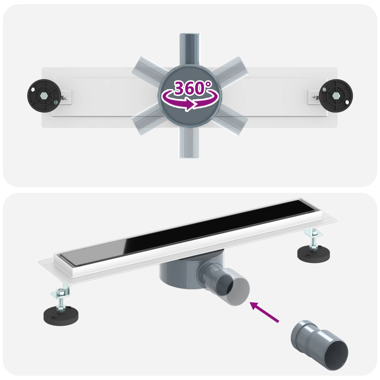 vidaXL Doucheafvoer glazen dekking met 360° sifon Zwart 50 cm