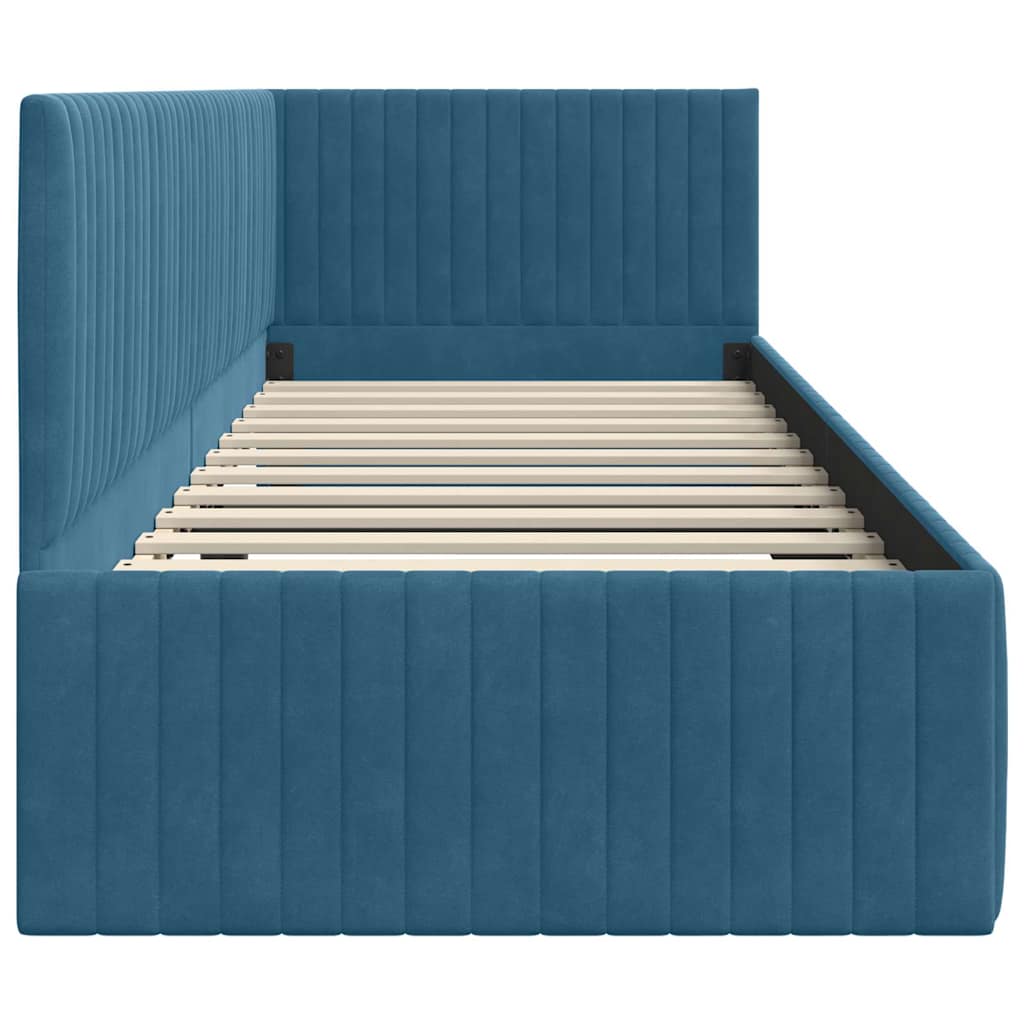 vidaXL Corner Bed Frame with Headboard Blue 80 cm x 200 cm Velvet