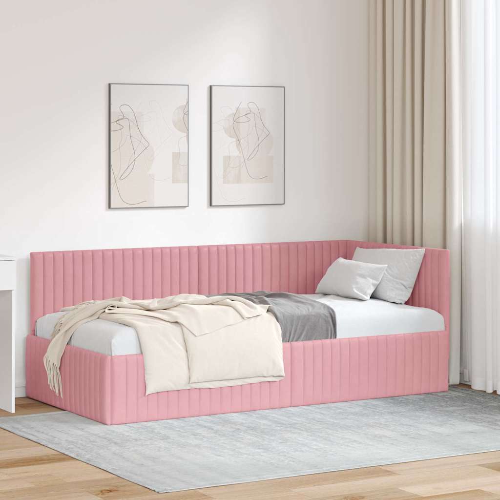 vidaXL Corner Bed Frame with Headboard Blue 80 cm x 200 cm Velvet