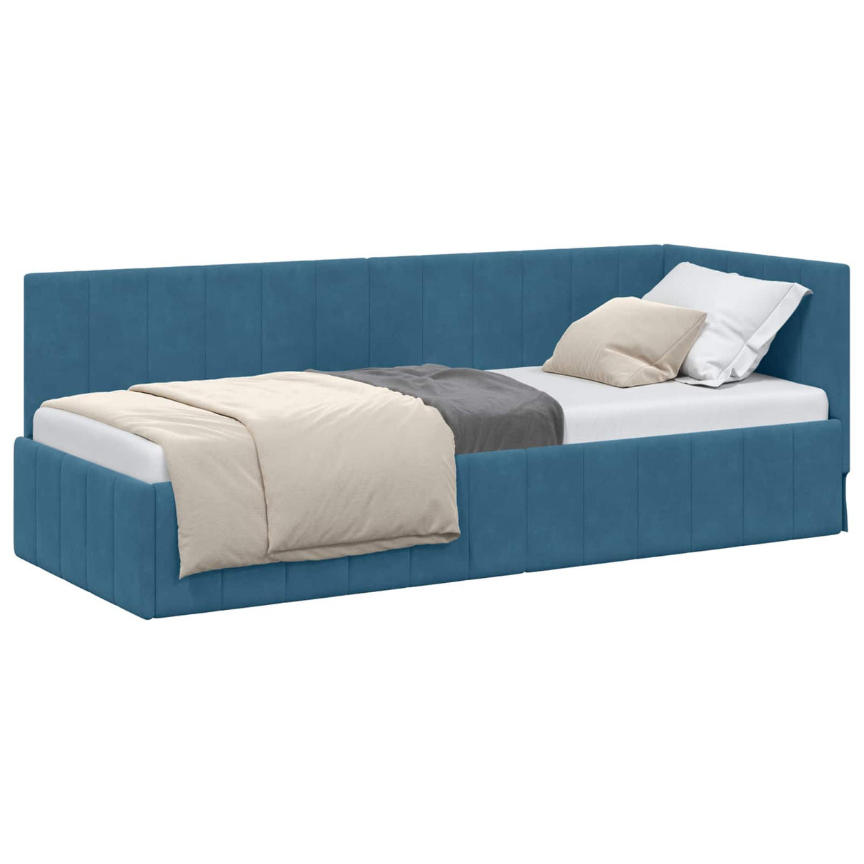vidaXL Corner Bed Frame with Headboard Blue 80 cm x 200 cm Velvet
