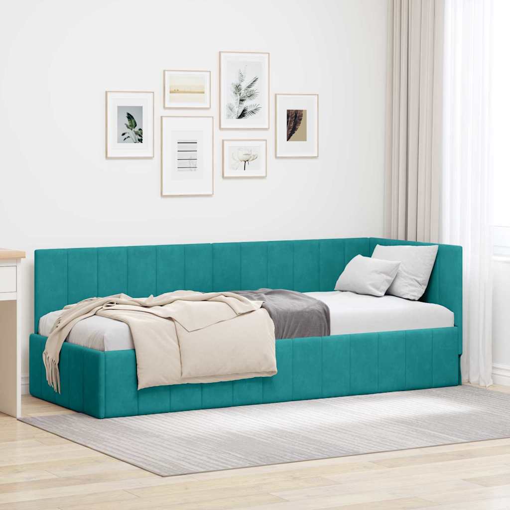 vidaXL Corner Bed Frame with Headboard Blue 80 cm x 200 cm Velvet