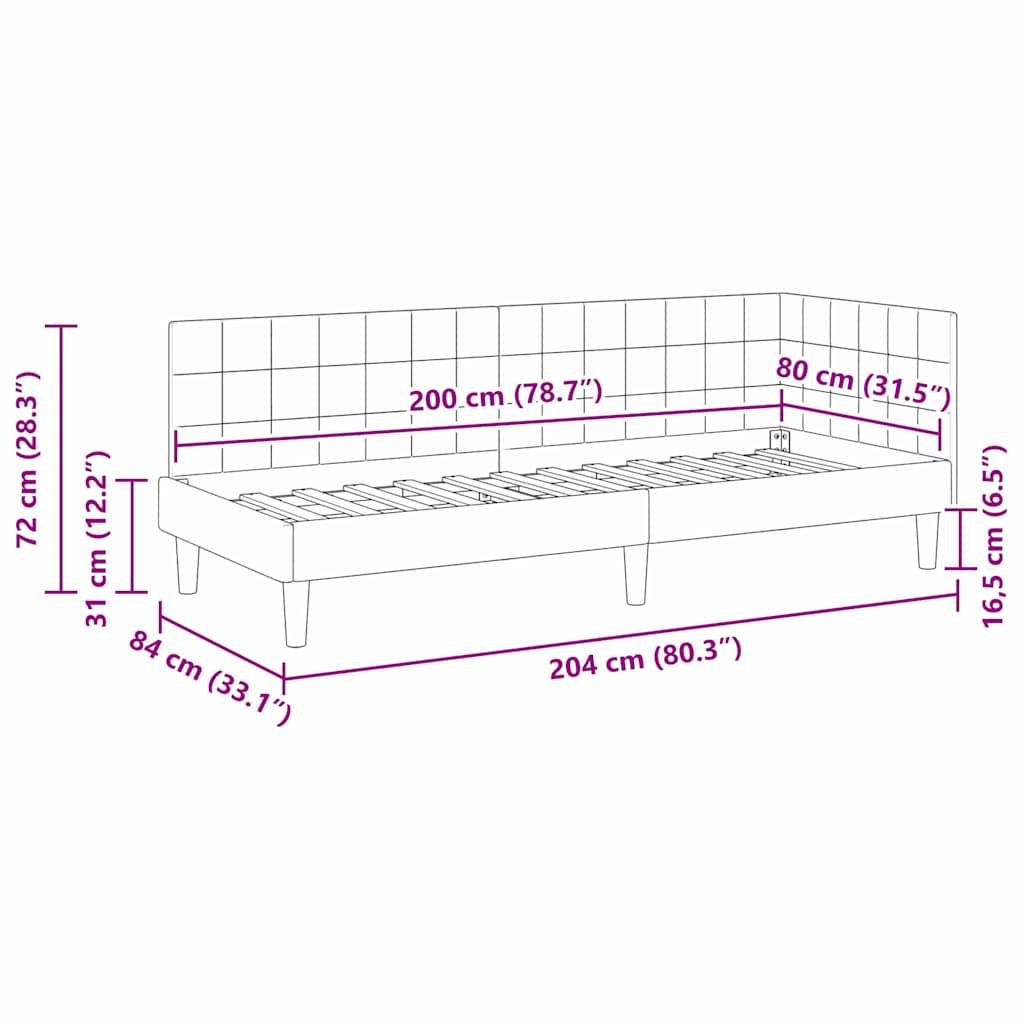 vidaXL Corner Bed Frame with Headboard Blue 80 cm x 200 cm Velvet