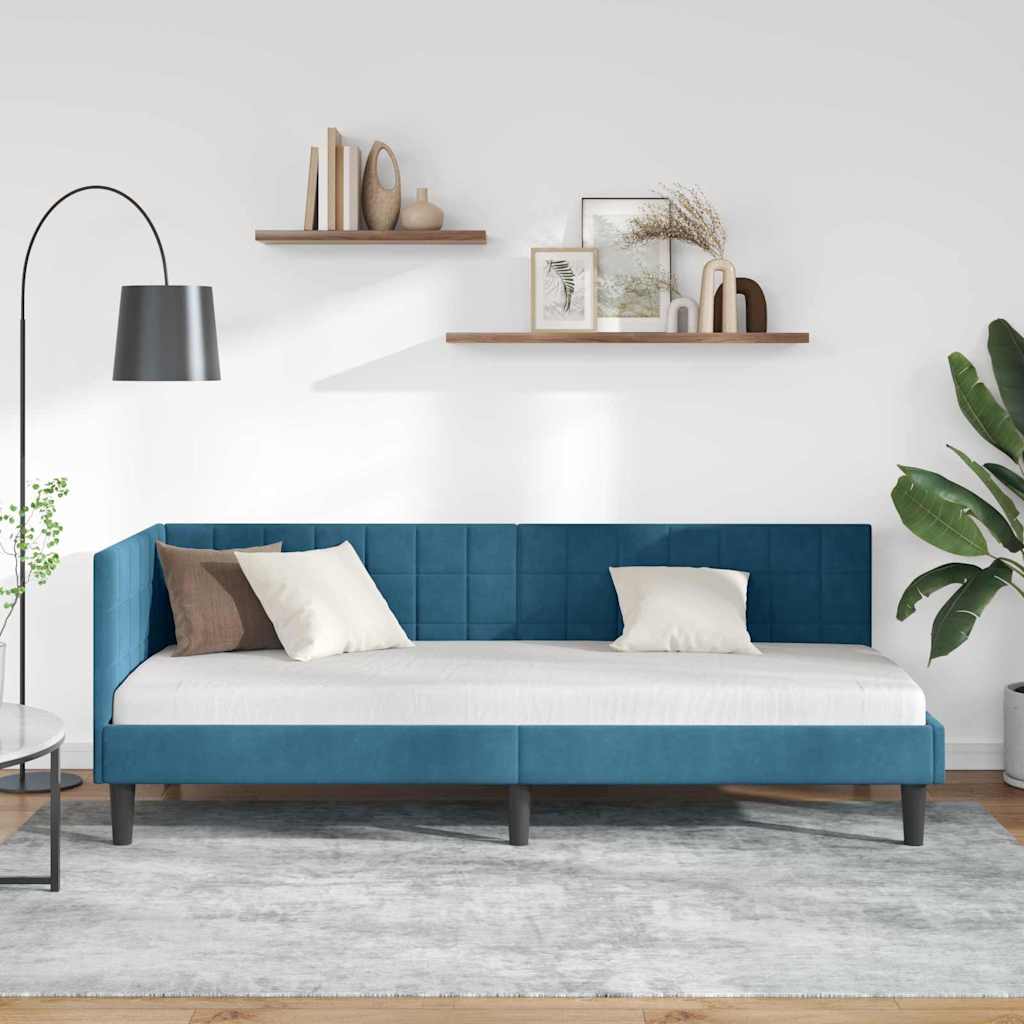 vidaXL Corner Bed Frame with Headboard Blue 80 cm x 200 cm Velvet