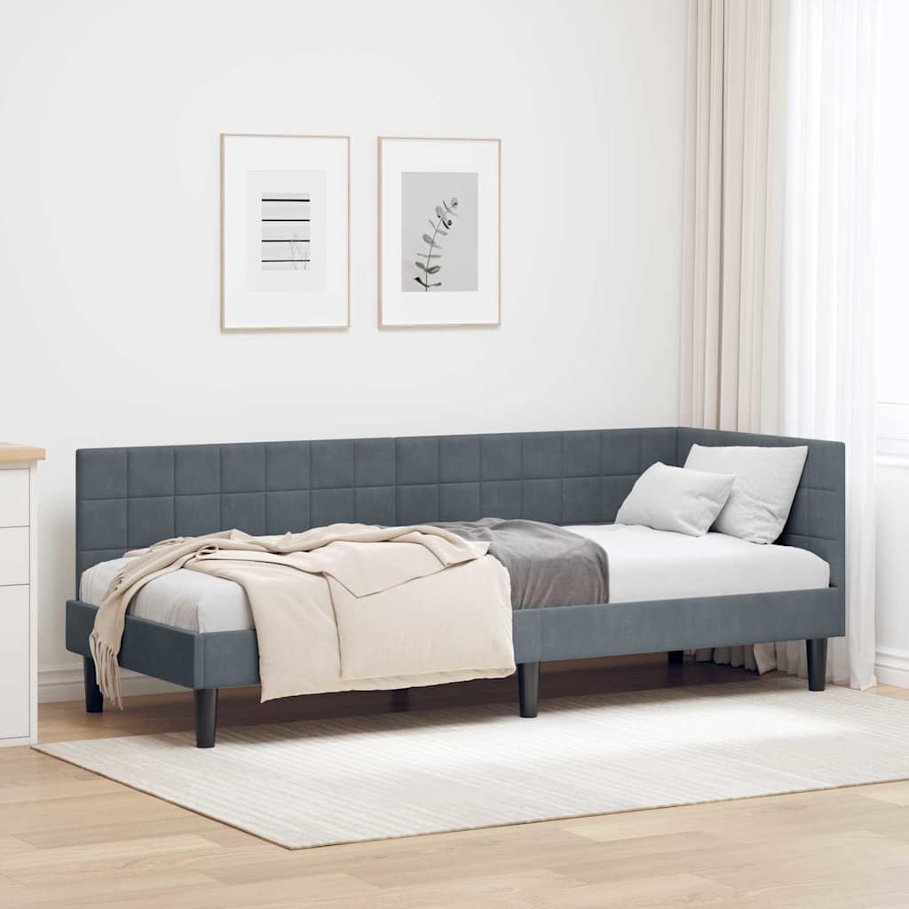 vidaXL Corner Bed Frame with Headboard Blue 80 cm x 200 cm Velvet