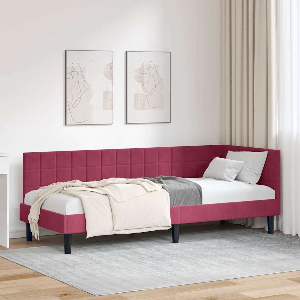 vidaXL Corner Bed Frame with Headboard Blue 80 cm x 200 cm Velvet