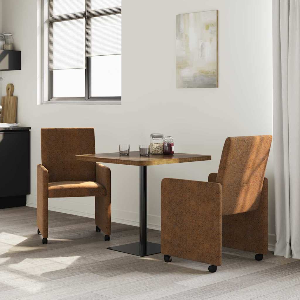 vidaXL Eetkamerstoelen met wielen 2 pcs Bruin 57 x 66 x 94 cm