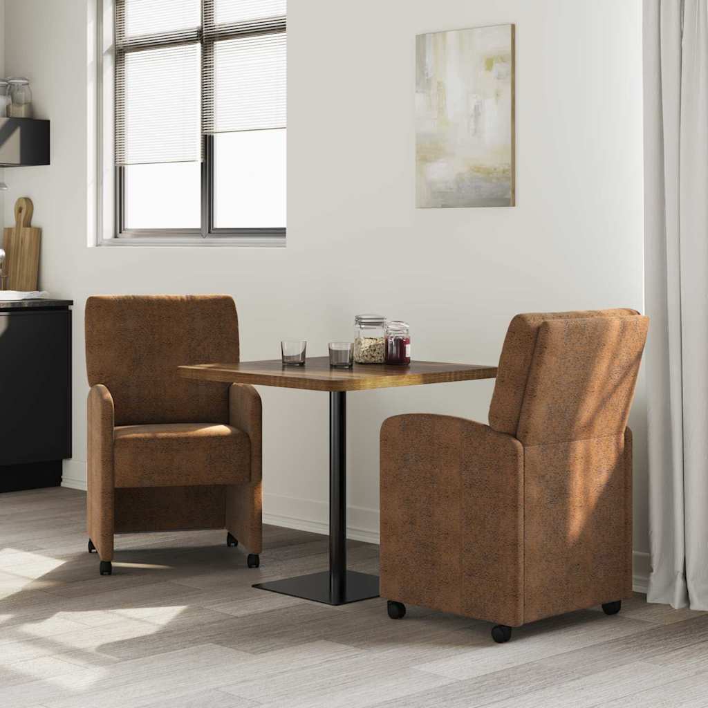 vidaXL Eetkamerstoelen met wielen 2 pcs Bruin 57 x 67 x 95 cm