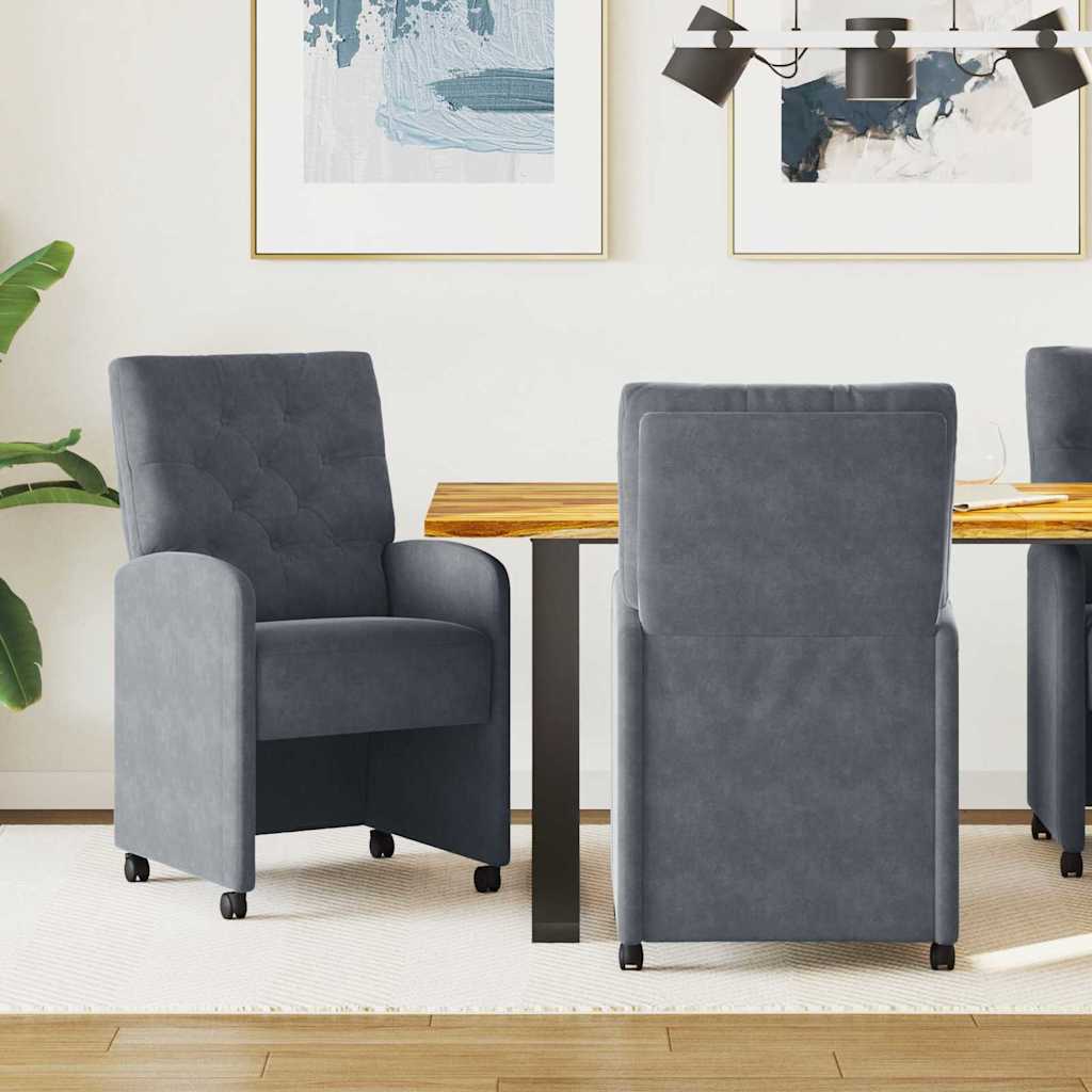 vidaXL Dining Chairs with Wheels 2 pcs Blue 58 x 67 x 97 cm Velvet