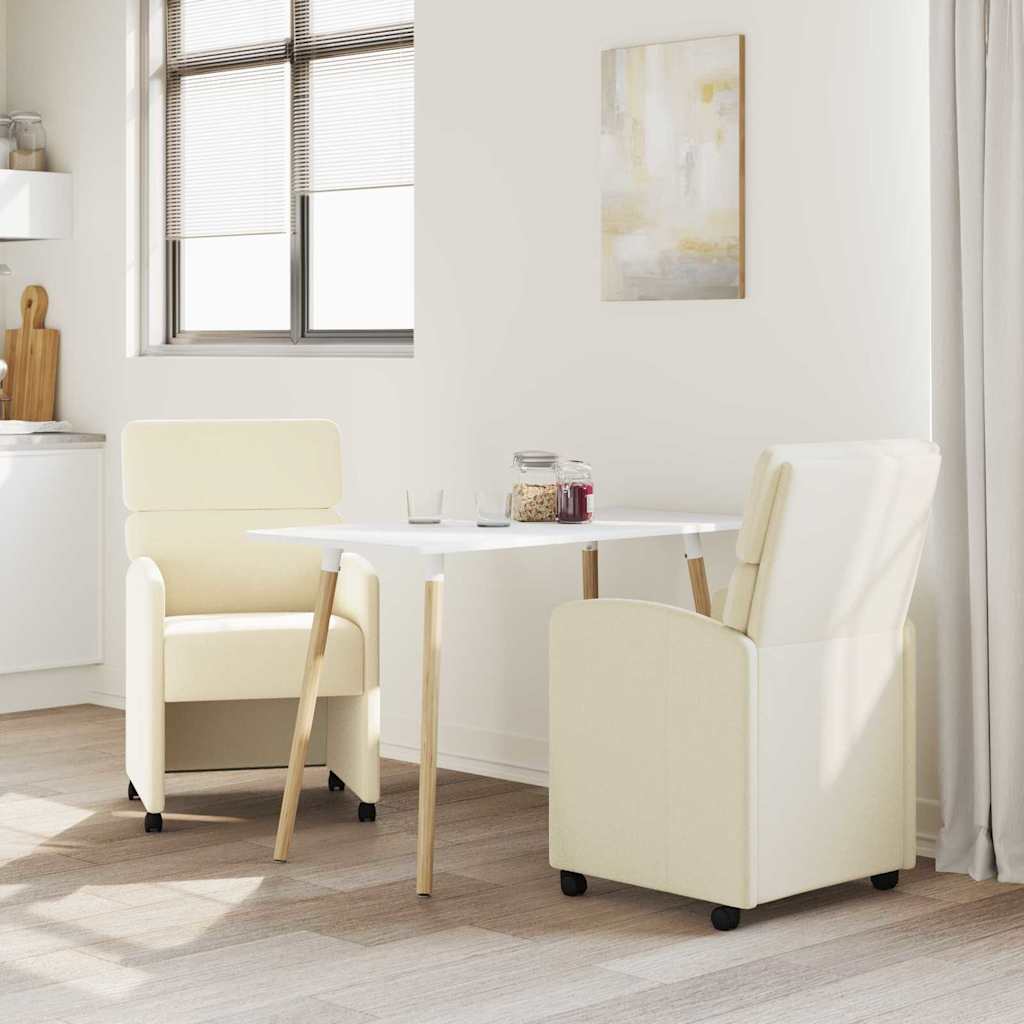 vidaXL Dining Chairs with Wheels 2 pcs Cream 58 x 65 x 98 cm