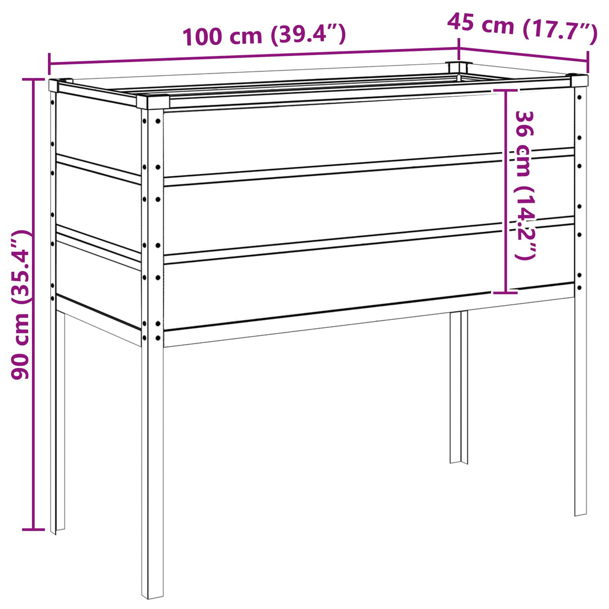 vidaXL Plantenbak Ivoor 100 x 45 x 90 cm Gegevens staal