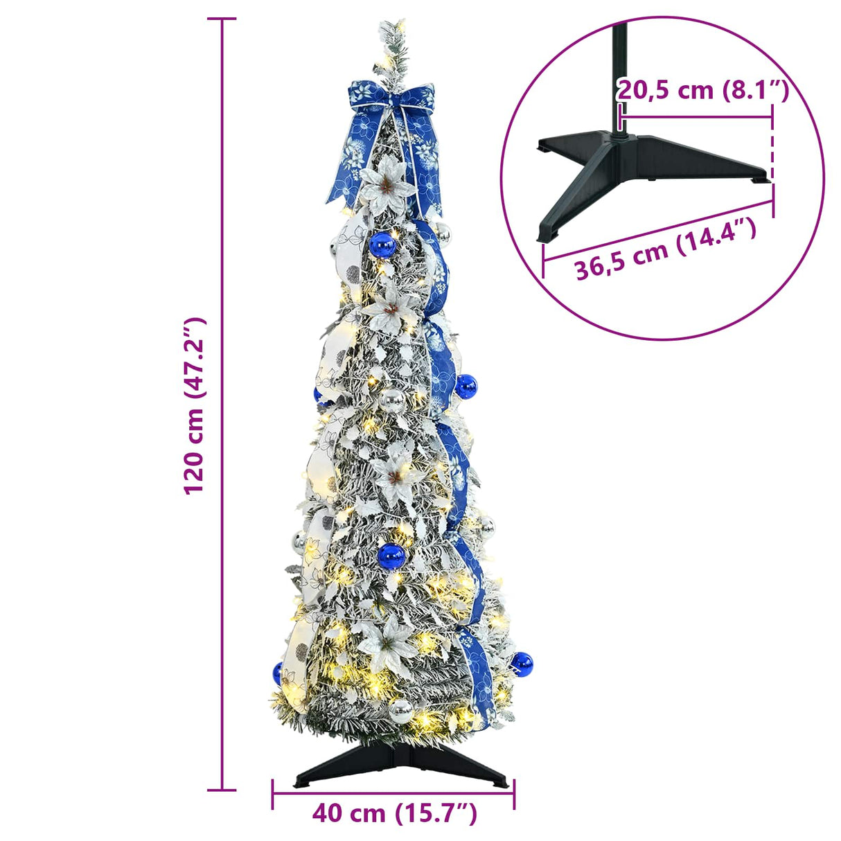 vidaXL Artificial Christmas Tree with 50 LED with Stand White 120 cm PVC