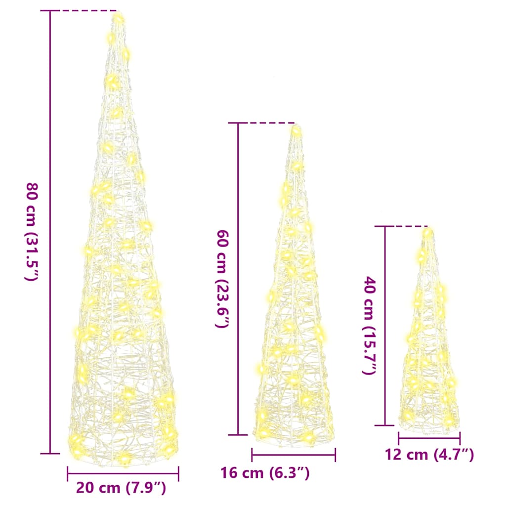 vidaXL Kerstboom met 90 LED 3 pcs Warmwit 20 x 20 x 80 cm Acryl