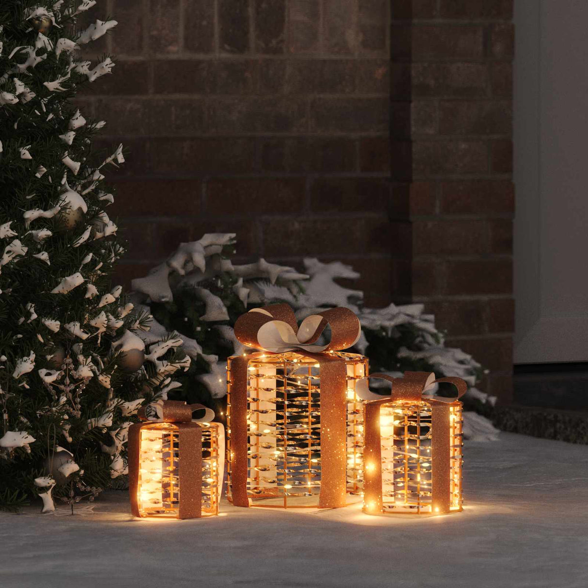 vidaXL Cadeau Box Decoratie 3 pcs Warmwit 20 x 20 x 20 cm PET