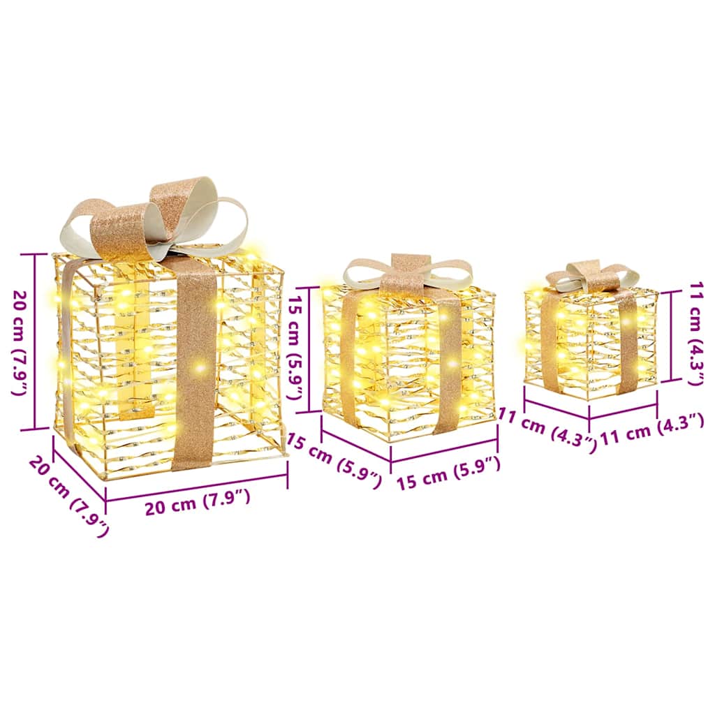 vidaXL Kerstcadeaubox 3 st 150 LED's PET