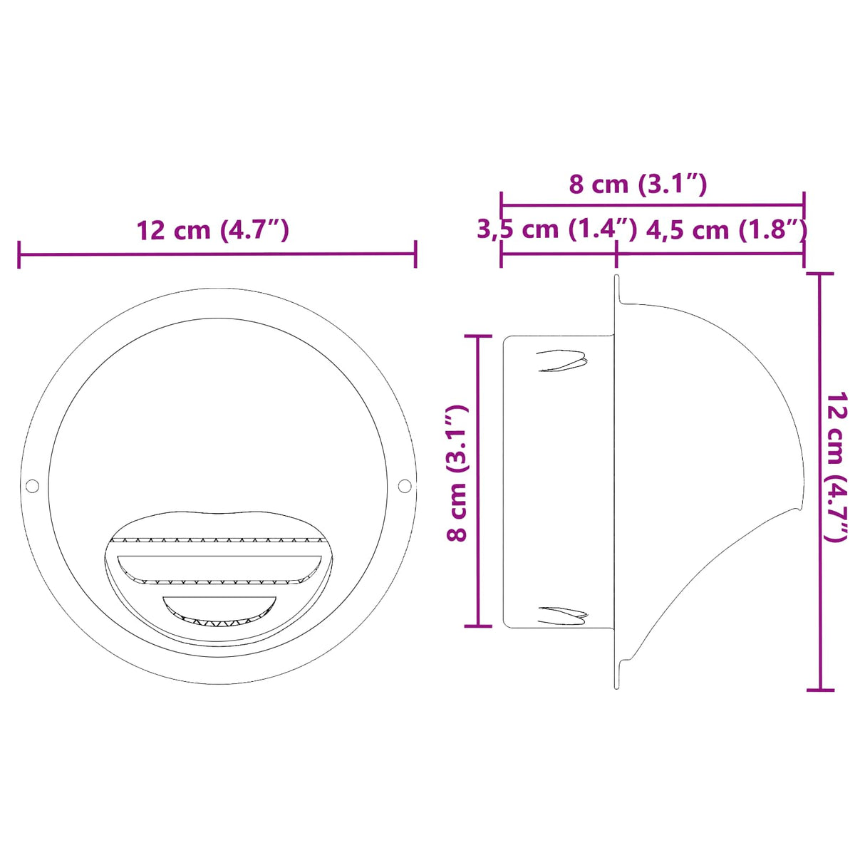 vidaXL Luchtventilatieroosters 2 pcs Zilver 80 mm Roestvrij staal