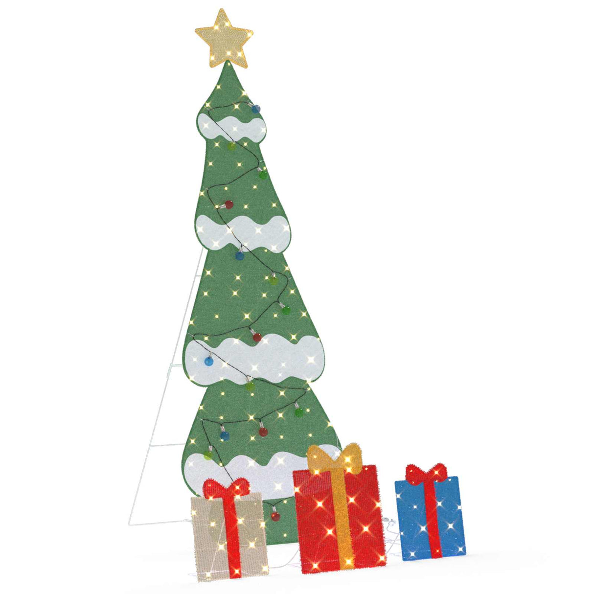 vidaXL Verlichte Kerstboom met 3 Geschenkdozen 2D Warm Wit 150 cm