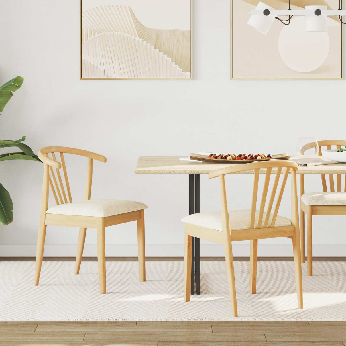vidaXL Dining Chair 2 pcs Light Brown and Light Solid Rubberwood