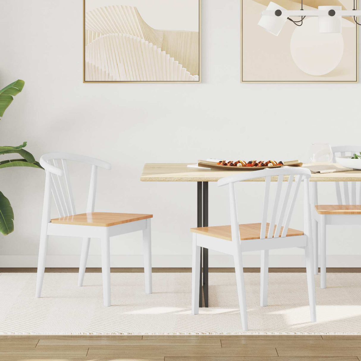 vidaXL Dining Chair 2 pcs Light Brown and Light Solid Rubberwood