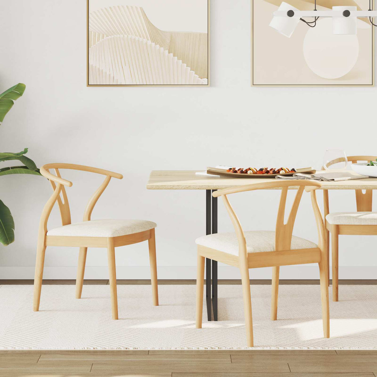 vidaXL Eetkamerstoel 2 pcs Lichtbruin en Licht Massief Rubberhout