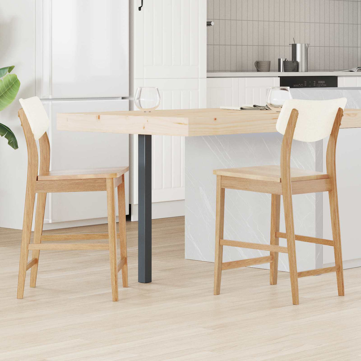 vidaXL Eetstoelen 2 pcs Lichtbruin 48 x 49 x 95 cm Massief Rubberhout