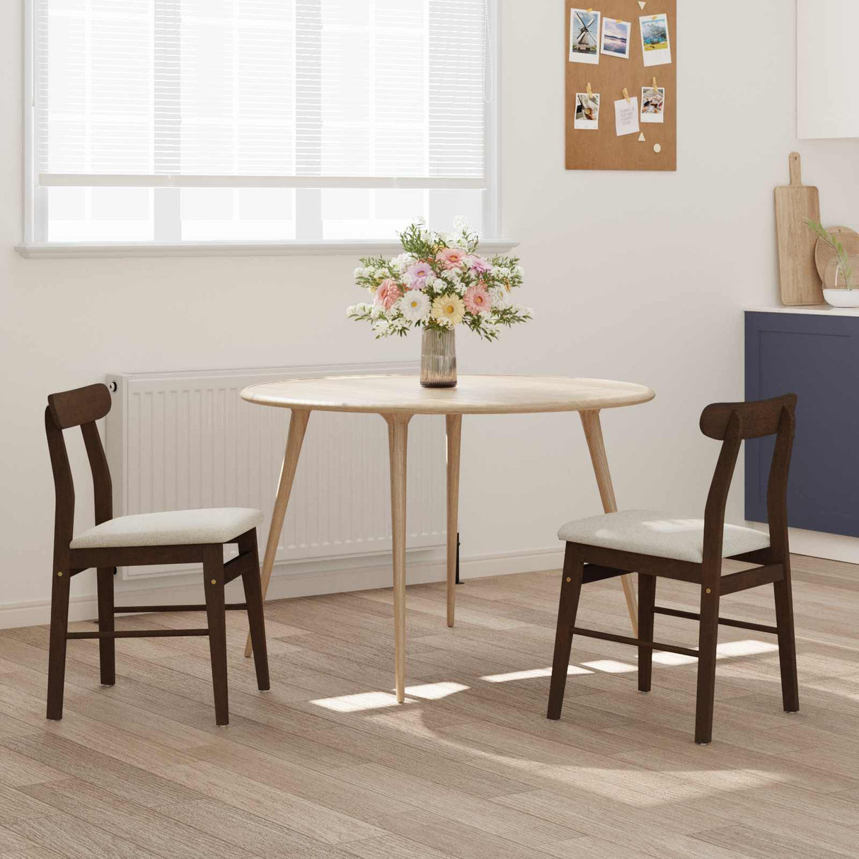 vidaXL Eetkamerstoel 2 pcs Donkerbruin, En, Wit Massief Rubberhout