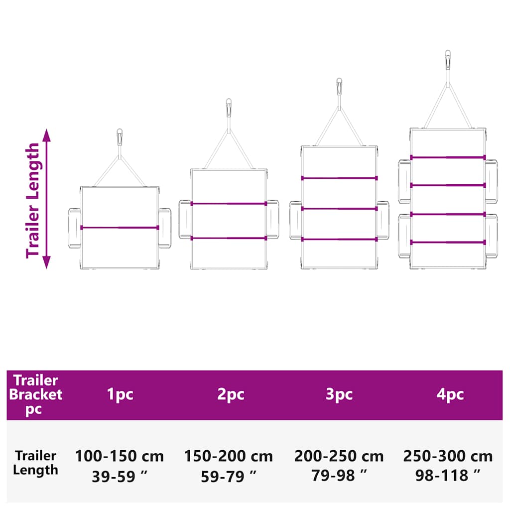 vidaXL Zeilbeugel voor aanhangers 2 pcs Zilver 100-145 cm Aluminium