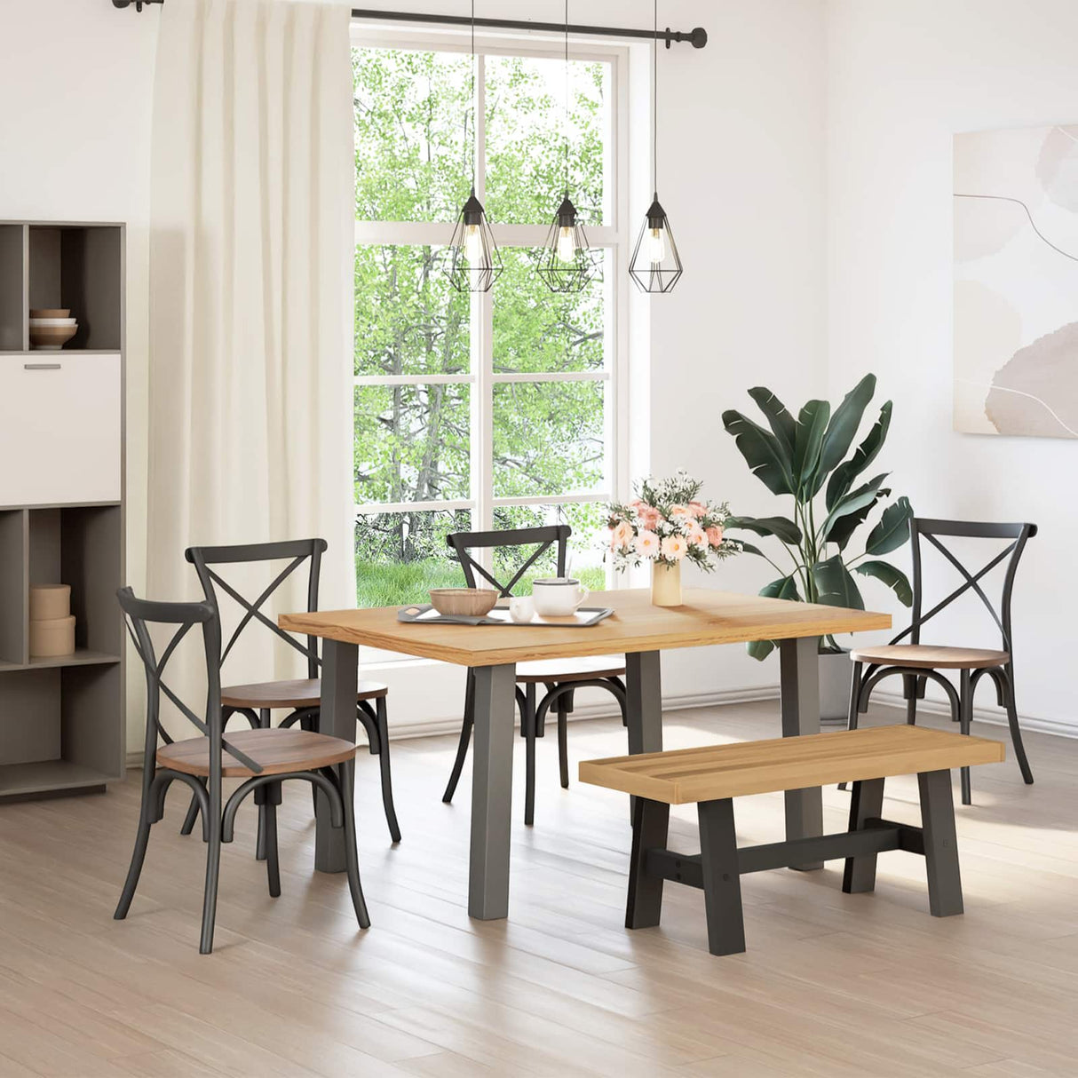 vidaXL Eetbank NOAIN A-vormige poten 180x40x45 cm massief hout