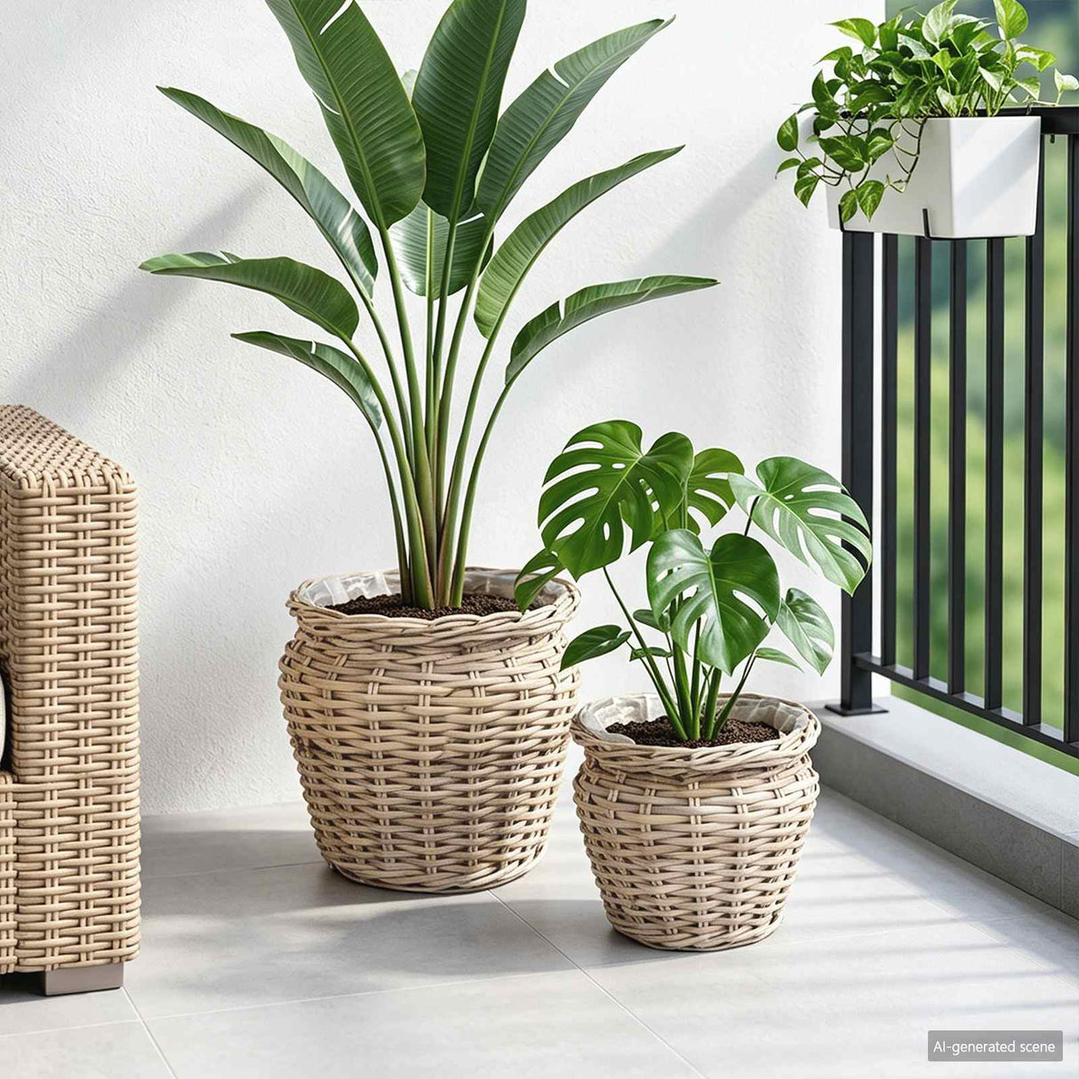 vidaXL Plantermand met opslag 2 pcs Grijs Lacak riet