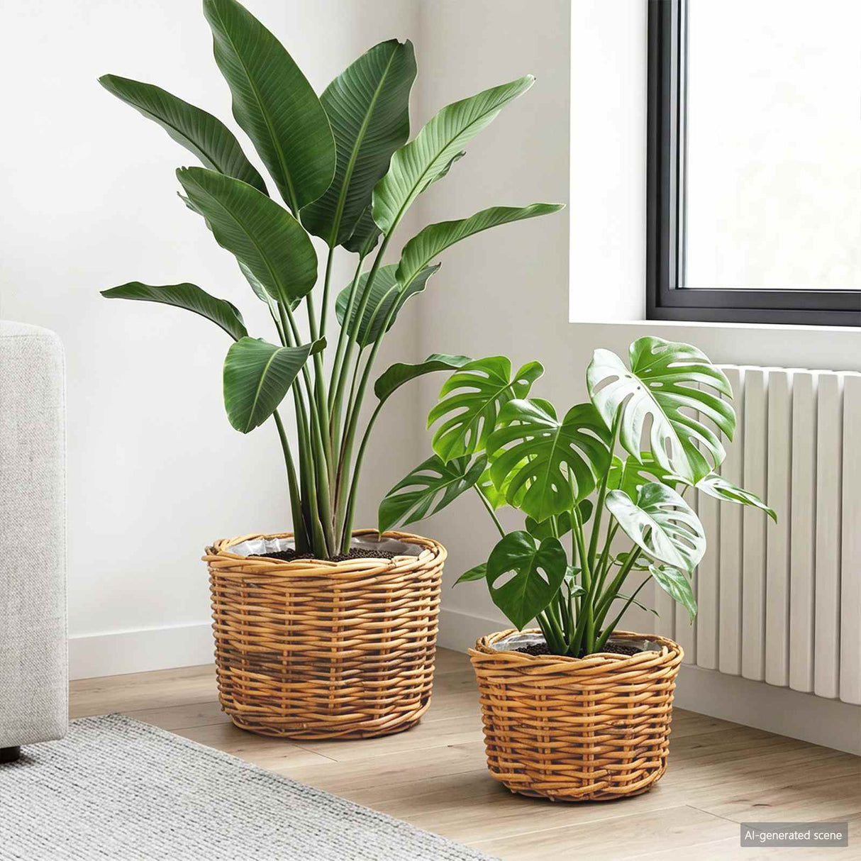 vidaXL Plant Basket with Storage 2 pcs Grey Kubu Rattan