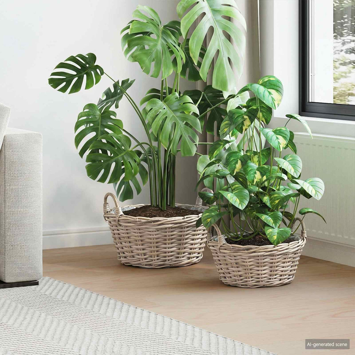 vidaXL Planter Basket with Storage 2 pcs Grey Lacak Reed