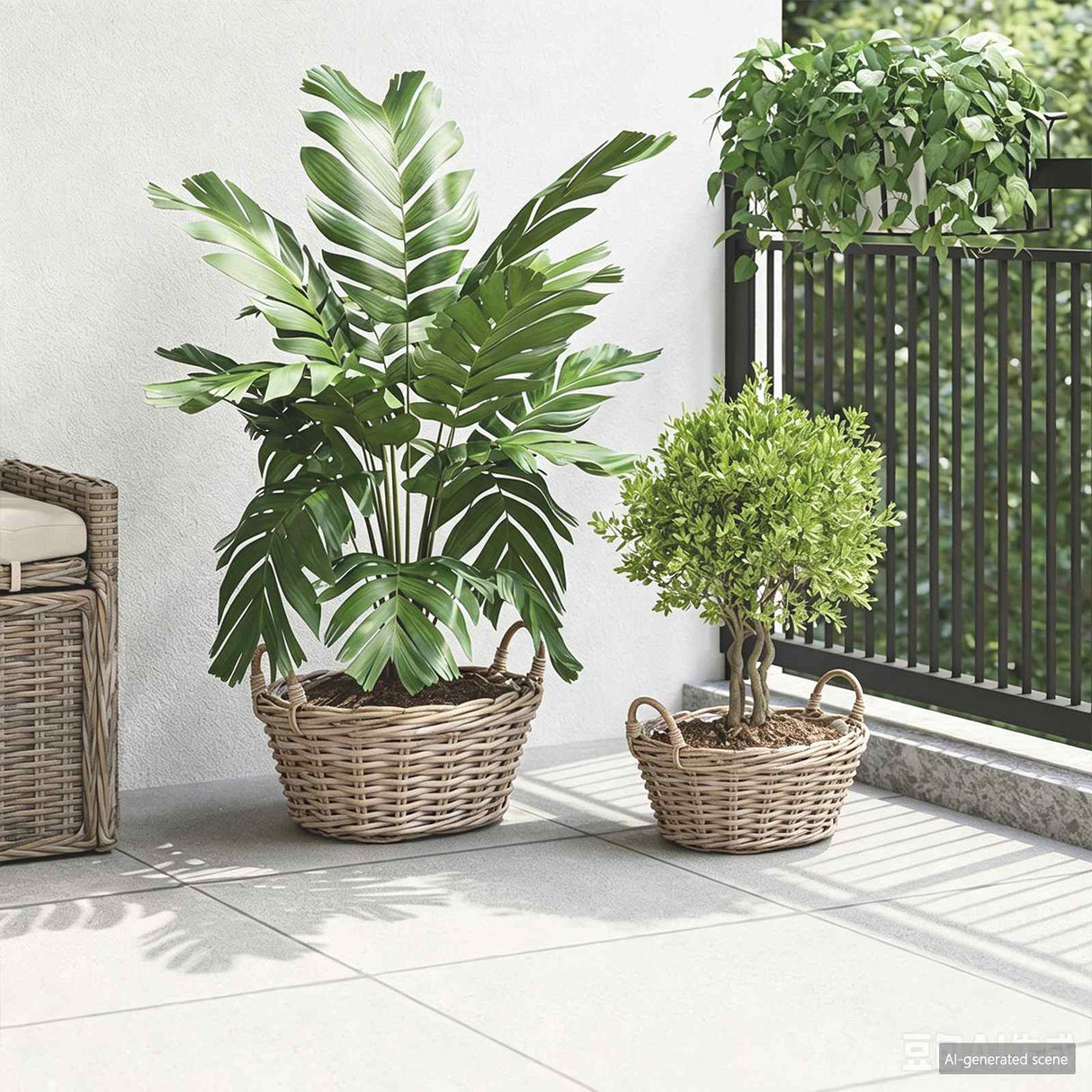 vidaXL Planter Basket with Storage 2 pcs Grey Lacak Reed