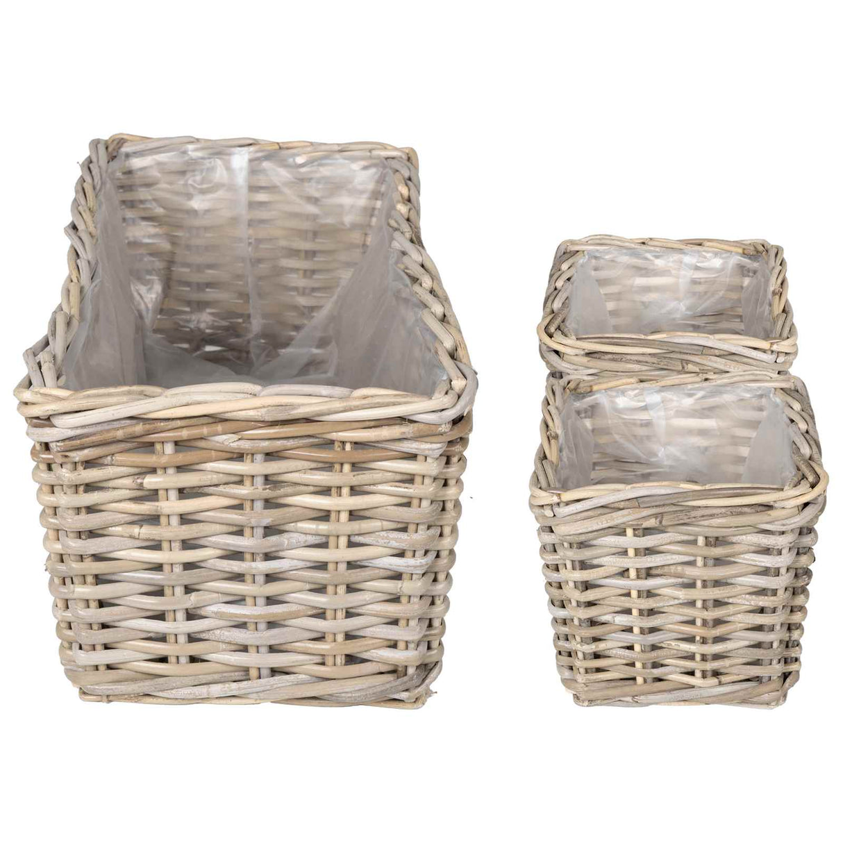 vidaXL Plantenemmertje met opslag 3 pcs Grijs Kubu Rattan