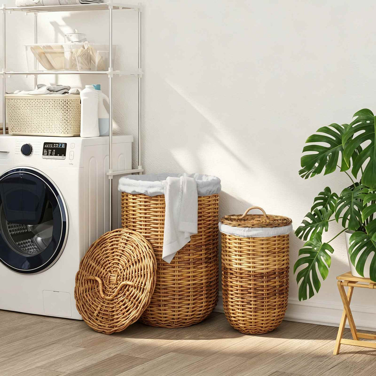 vidaXL Laundry Basket with Lid 2 pcs Kubu Grey Kubu Rattan