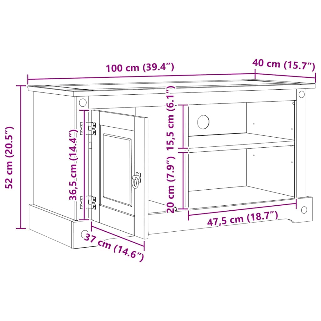 vidaXL TV Kast Corona Wit 100 x 40 x 52 cm Massief grenenhout