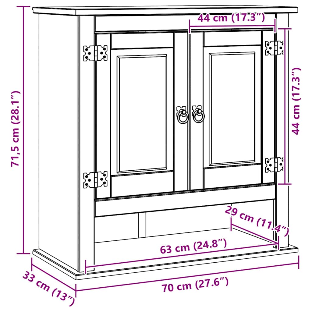 vidaXL Wall Cabinet Corona White 70 x 33 x 71.5 cm Solid Pine Wood