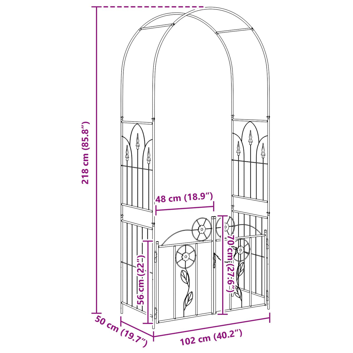 vidaXL Tuinboog met slot Zwart 102 x 50 x 218 cm