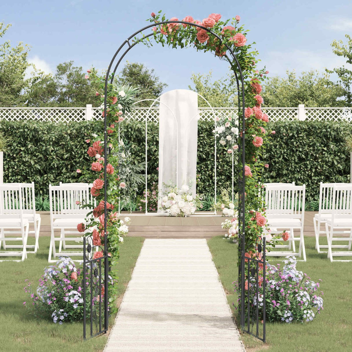 vidaXL Tuinboog met slot Zwart 102 x 50 x 218 cm