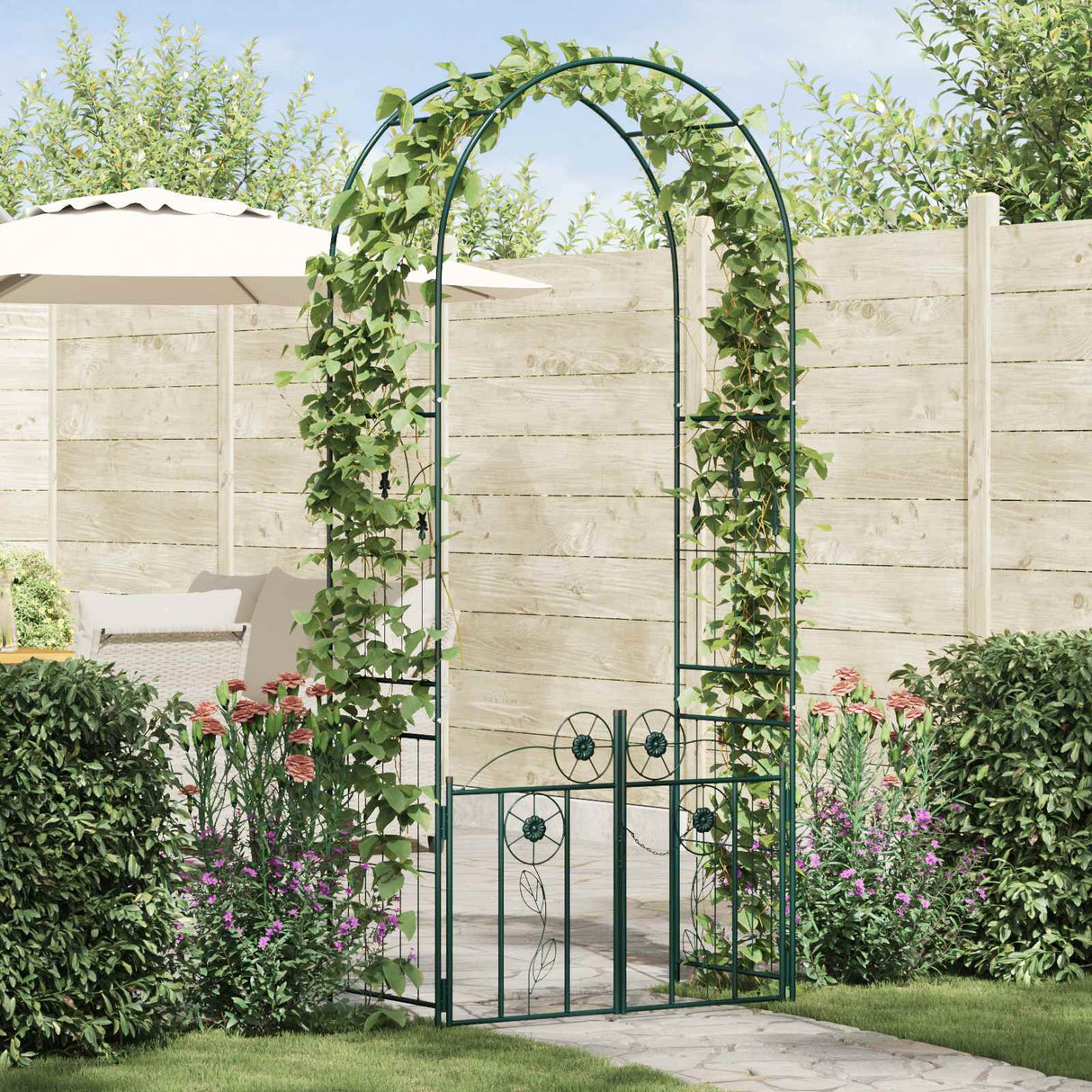 vidaXL Tuinboog met slot Zwart 102 x 50 x 218 cm