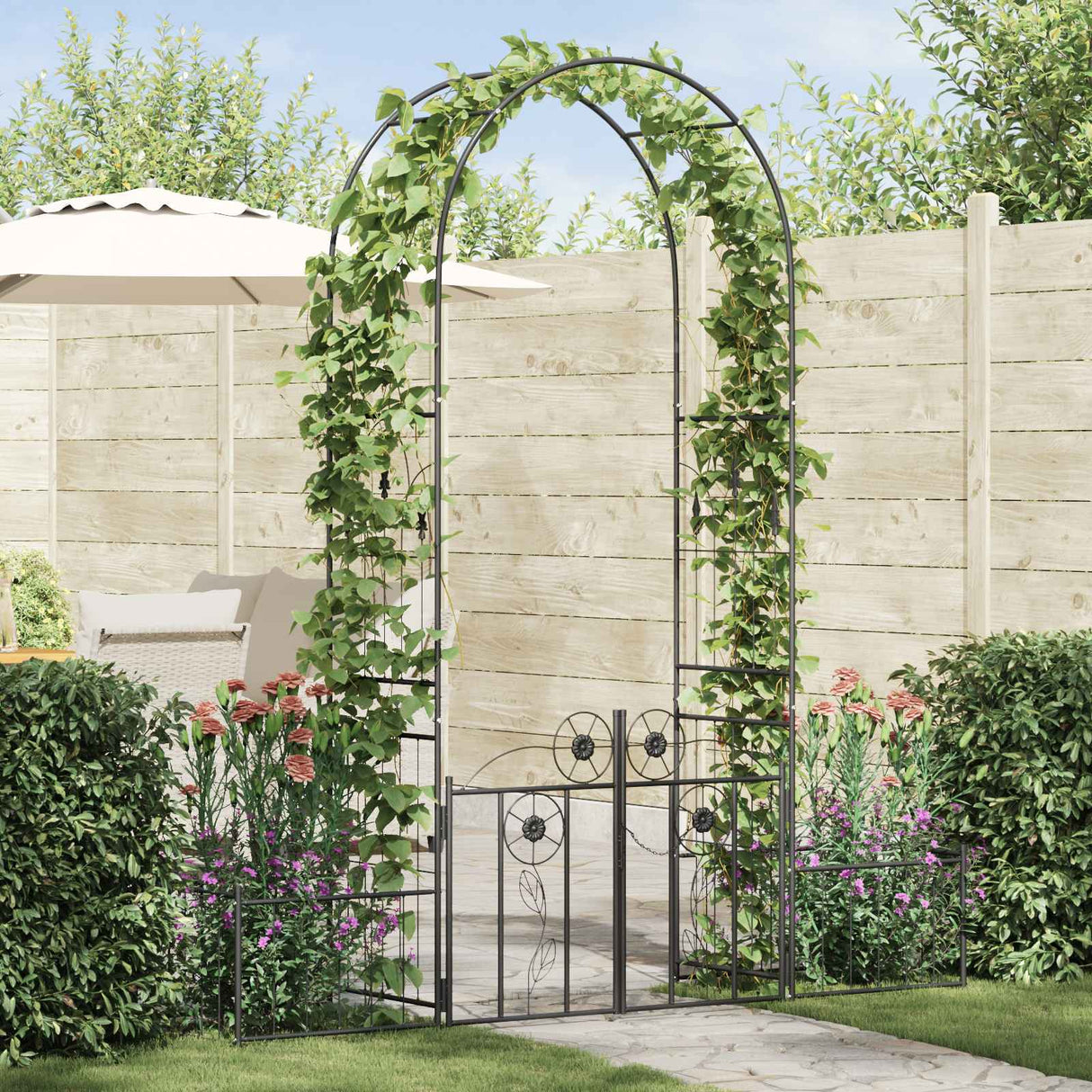 vidaXL Tuinboog met slot Zwart 102 x 50 x 218 cm