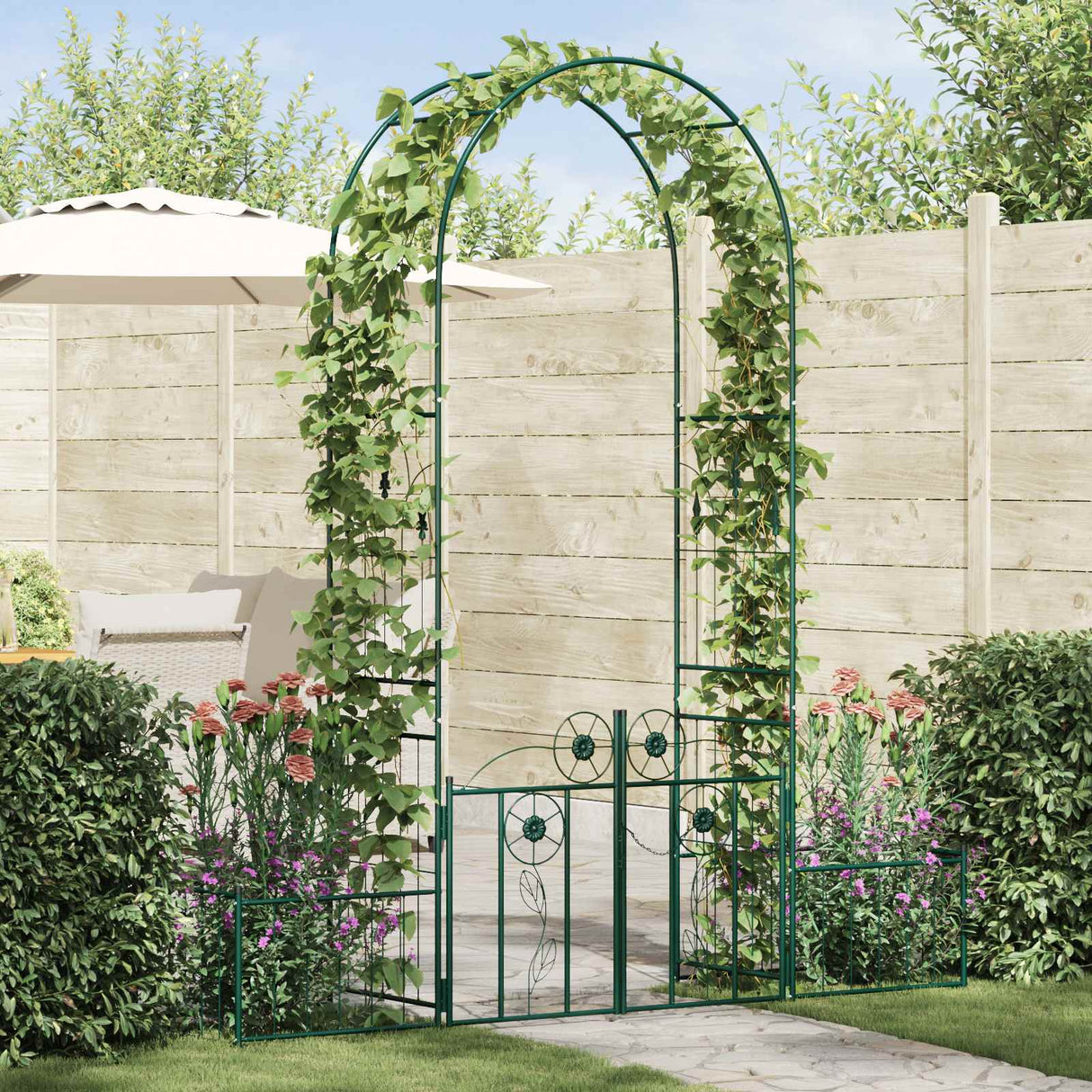 vidaXL Tuinboog met slot Zwart 102 x 50 x 218 cm