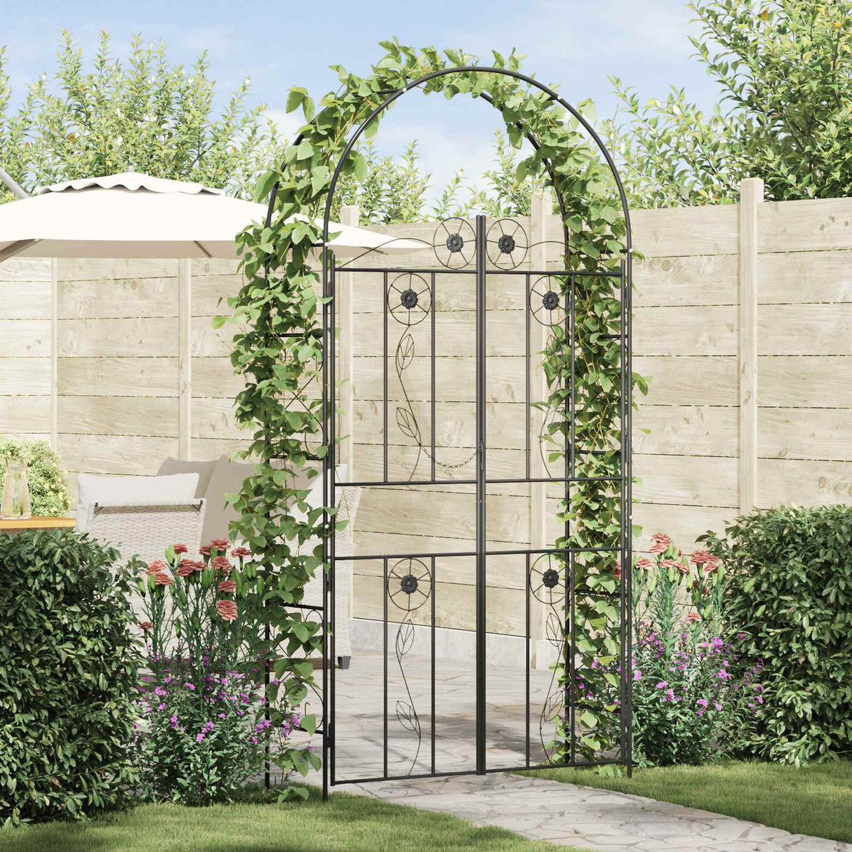 vidaXL Tuinboog Effen Zwart 115 x 37 x 226 cm