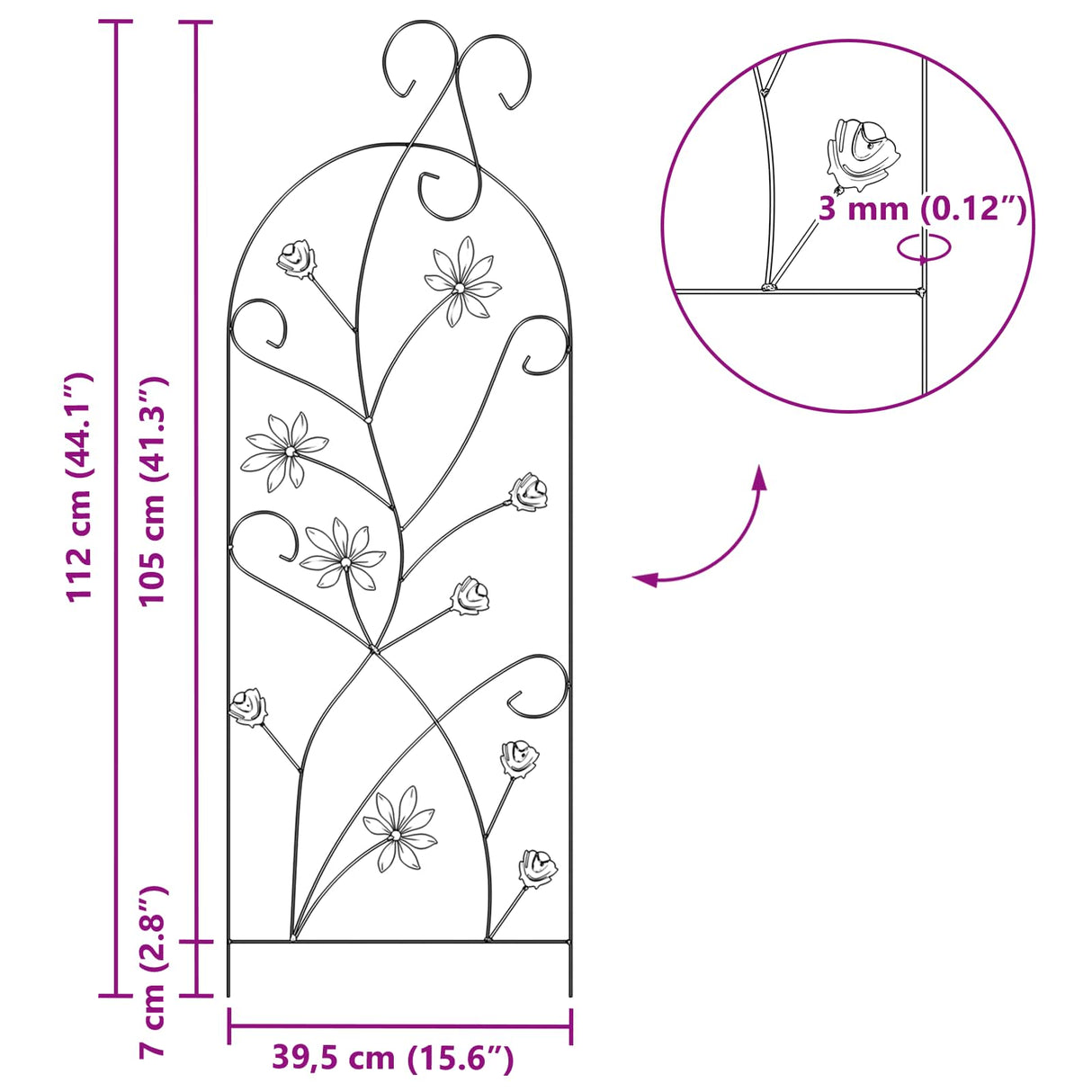 vidaXL Tuinhek met slot 3 pcs Zwart 112 x 39,5 cm Staal