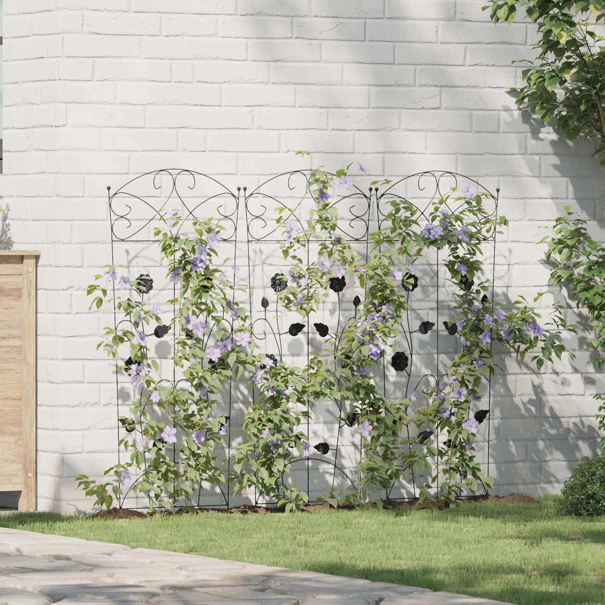 vidaXL Tuinhek met slot 3 pcs Zwart 112 x 39,5 cm Staal